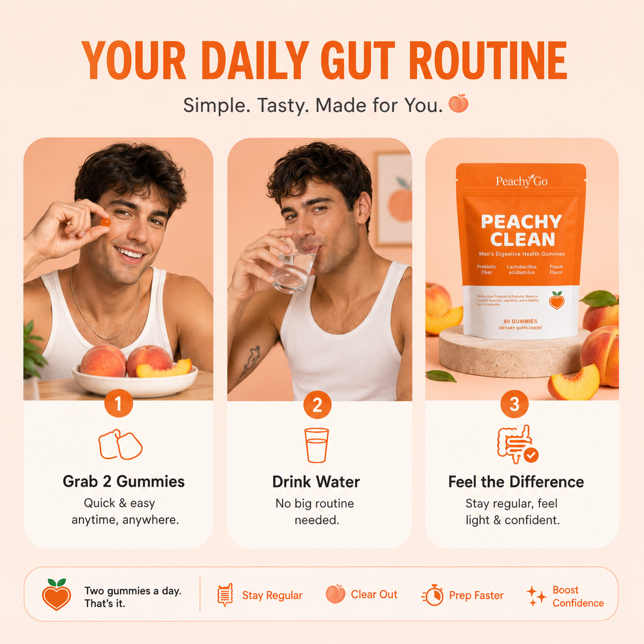 Peachy Go™ Prebiotic + Probiotic Fiber Gummies