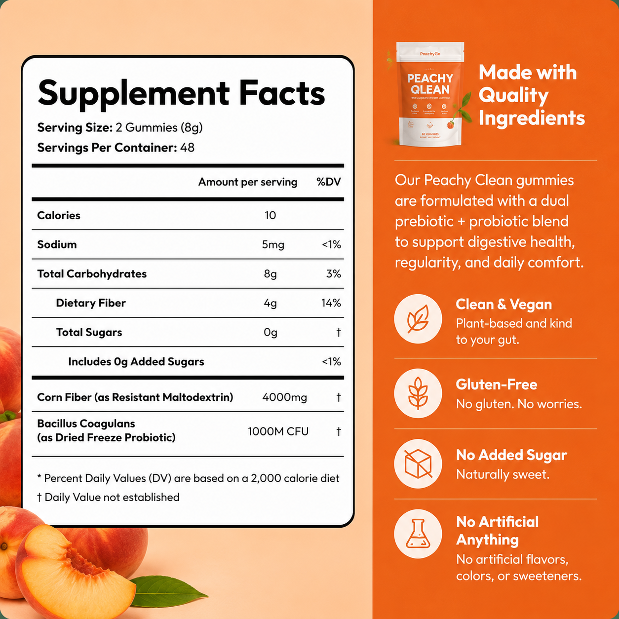 Peachy Go™ Prebiotic + Probiotic Fiber Gummies