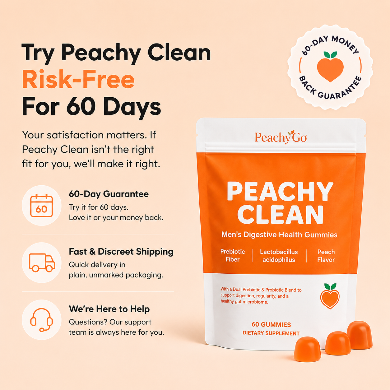Peachy Go™ Prebiotic + Probiotic Fiber Gummies
